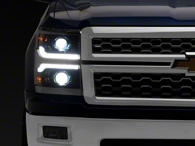 Raxiom CXR Series V2 LED Projector Headlights with Chrome Trim; Black Housing; Clear Lens (14-15 Silverado 1500)