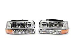 Raxiom OE Style Headlights with Bumper Lights; Chrome Housing; Clear Lens (99-02 Silverado 1500)