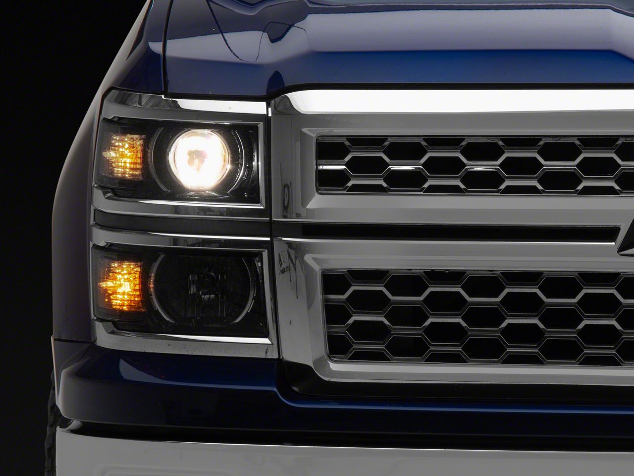 Raxiom Silverado 1500 OE Style Projector Headlights with Chrome Trim