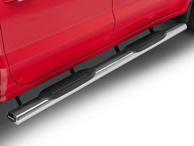 RedRock 6-Inch Oval Straight End Side Step Bars; Stainless Steel (19-25 Silverado 1500 Crew Cab)