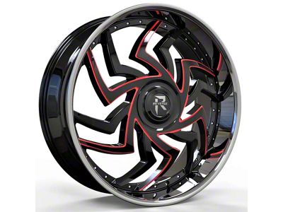 Revenge Luxury Wheels RL-107 Big Floater Black and Red Milled with Chrome SSL 6-Lug Wheel; 24x9; 25mm Offset (07-14 Yukon)