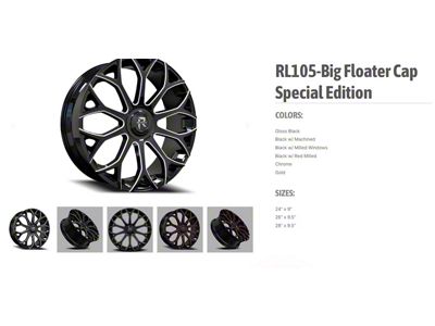 Revenge Luxury Wheels RL-105 Big Floater Black Machined 6-Lug Wheel; 28x9.5; 25mm Offset (2024 Ranger)