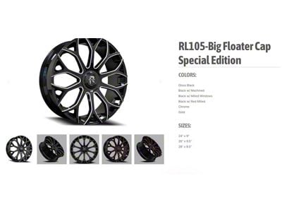 Revenge Luxury Wheels RL-105 Big Floater Black Machined 6-Lug Wheel; 28x9.5; 25mm Offset (21-24 Yukon)
