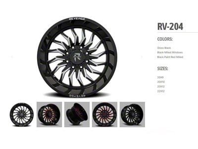 Revenge Off-Road Wheels RV-204 Black and Milled 6-Lug Wheel; 22x12; -44mm Offset (2024 Ranger)