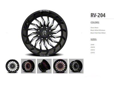 Revenge Off-Road Wheels RV-204 Black and Red Milled 6-Lug Wheel; 20x12; -44mm Offset (24-25 Ranger)