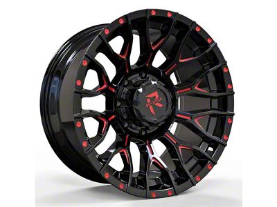 Revenge Off-Road Wheels RV-201 Black and Red Milled 5-Lug Wheel; 20x10; -19mm Offset (94-01 RAM 1500)