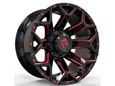 Revenge Off-Road Wheels RV-202 Black and Red Milled 5-Lug Wheel; 20x10; -19mm Offset (94-01 RAM 1500)