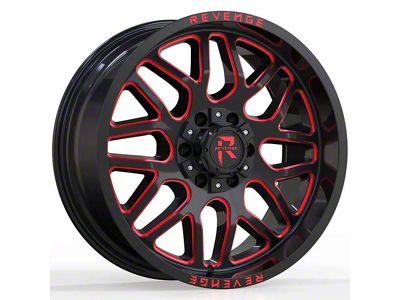 Revenge Off-Road Wheels RV-206 Black and Red Milled 5-Lug Wheel; 20x10; -19mm Offset (94-01 RAM 1500)