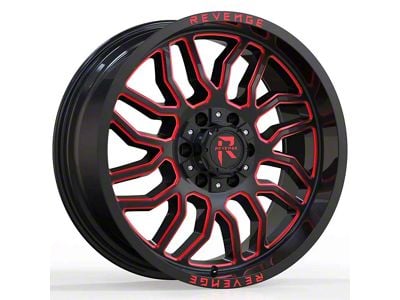 Revenge Off-Road Wheels RV-205 Black and Red Milled 8-Lug Wheel; 22x12; -44mm Offset (01-06 Sierra 2500 HD)