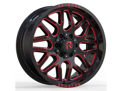 Revenge Off-Road Wheels RV-206 Black and Red Milled 8-Lug Wheel; 22x12; -44mm Offset (01-06 Sierra 2500 HD)