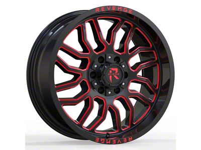 Revenge Off-Road Wheels RV-205 Black and Red Milled 8-Lug Wheel; 22x12; -44mm Offset (01-06 Silverado 2500 HD)