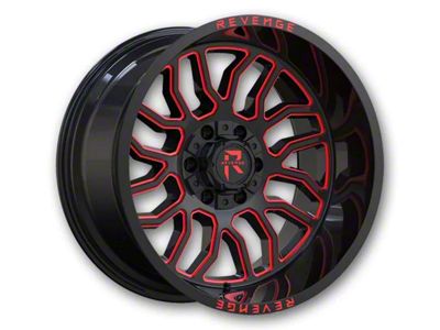 Revenge Off-Road Wheels RV-205 Black and Red Milled 5-Lug Wheel; 20x9; 0mm Offset (02-08 RAM 1500, Excluding Mega Cab)