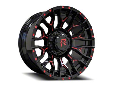 Revenge Off-Road Wheels RV-201 Black and Red Milled 8-Lug Wheel; 20x9; 0mm Offset (03-09 RAM 2500)