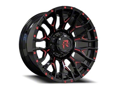 Revenge Off-Road Wheels RV-201 Black and Red Milled 8-Lug Wheel; 20x9; 0mm Offset (03-09 RAM 3500 SRW)