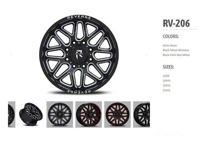 Revenge Off-Road Wheels RV-206 Black and Milled 6-Lug Wheel; 20x12; -44mm Offset (07-13 Silverado 1500)