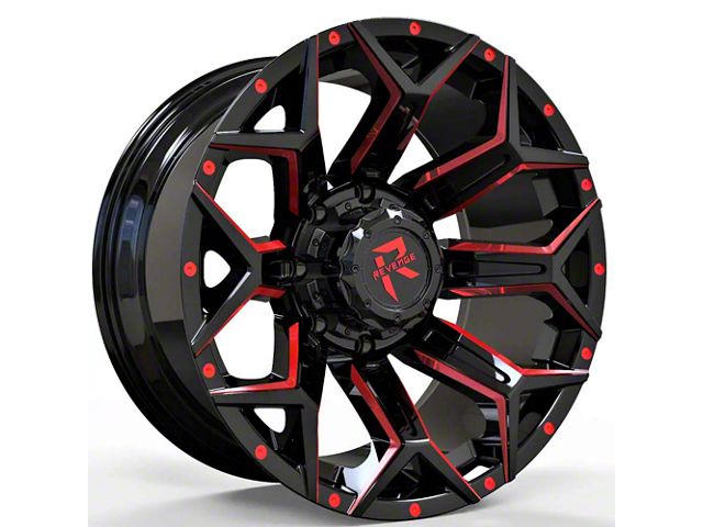 Revenge Off-Road Wheels RV-202 Black and Red Milled 8-Lug Wheel; 20x9; 0mm Offset (11-14 Silverado 3500 HD SRW)