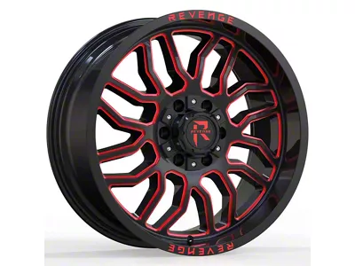 Revenge Off-Road Wheels RV-205 Black and Red Milled 8-Lug Wheel; 22x12; -44mm Offset (10-18 RAM 2500)