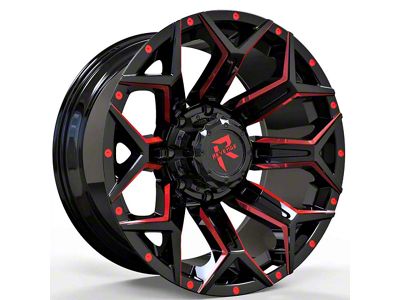 Revenge Off-Road Wheels RV-202 Black and Red Milled 8-Lug Wheel; 20x9; 0mm Offset (15-19 Sierra 3500 HD SRW)