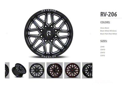 Revenge Off-Road Wheels RV-206 Black and Milled 6-Lug Wheel; 20x12; -44mm Offset (19-23 Ranger)