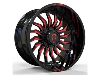 Revenge Off-Road Wheels RV-204 Black and Red Milled 8-Lug Wheel; 20x9; -12mm Offset (07-10 Sierra 3500 HD SRW)