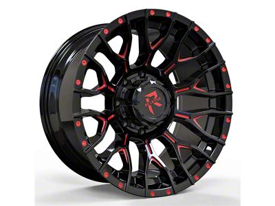 Revenge Off-Road Wheels RV-201 Black and Red Milled 8-Lug Wheel; 20x9; 0mm Offset (20-24 Silverado 2500 HD)