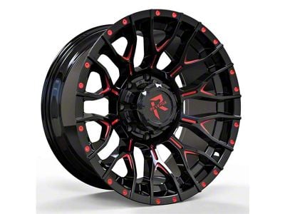 Revenge Off-Road Wheels RV-201 Black and Red Milled 8-Lug Wheel; 20x9; 0mm Offset (20-24 Silverado 3500 HD SRW)