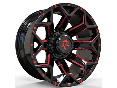 Revenge Off-Road Wheels RV-202 Black and Red Milled 8-Lug Wheel; 20x9; 0mm Offset (20-24 Silverado 3500 HD SRW)