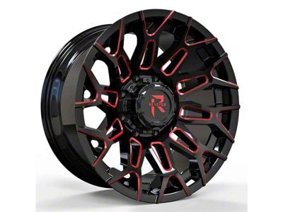 Revenge Off-Road Wheels RV-203 Black and Red Milled 8-Lug Wheel; 20x10; -19mm Offset (20-24 Silverado 3500 HD SRW)
