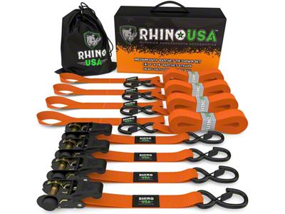 Rhino USA Medium Duty Ratchet Strap Tie-Down Kit; 4-Pack; Orange