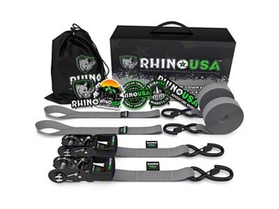 Rhino USA Heavy Duty Ratchet Tie-Down Kit; 2-Pack; Gray