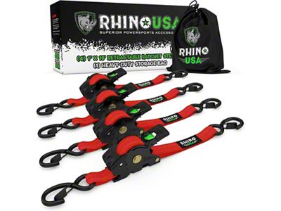 Rhino USA 1-Inch x 10-Foot Retractable Ratchet Straps; 4-Pack; Red