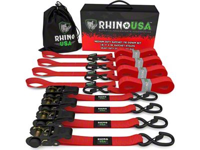 Rhino USA Medium Duty Ratchet Strap Tie-Down Kit; 4-Pack; Red