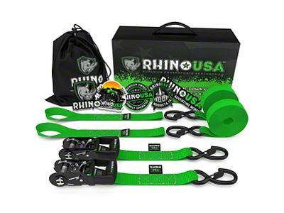 Rhino USA Heavy Duty Ratchet Tie-Down Kit; 2-Pack; Green