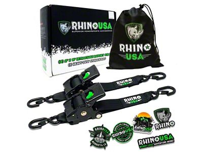 Rhino USA 2-Inch x 10-Foot Retractable Ratchet Straps; 2-Pack; Black