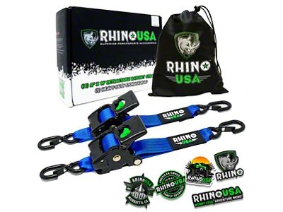 Rhino USA 2-Inch x 10-Foot Retractable Ratchet Straps; 2-Pack; Blue