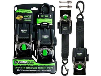 Rhino USA Retractable Transom Straps; 2-Pack; Stainless