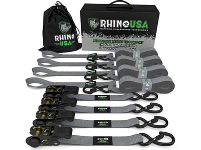 Rhino USA Medium Duty Ratchet Strap Tie-Down Kit; 4-Pack; Gray