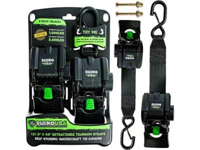 Rhino USA Retractable Transom Straps; 2-Pack; Black