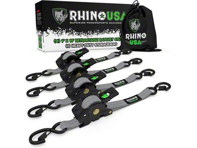 Rhino USA 1-Inch x 10-Foot Retractable Ratchet Straps; 4-Pack; Gray