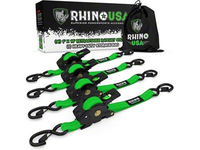 Rhino USA 1-Inch x 10-Foot Retractable Ratchet Straps; 4-Pack; Green