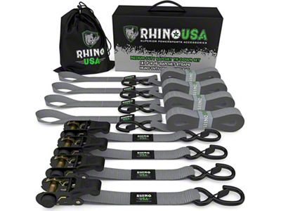 Rhino USA Medium Duty Ratchet Strap Tie-Down Kit; 4-Pack; Gray