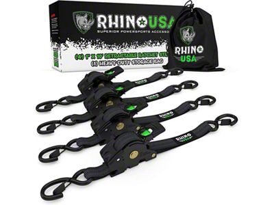 Rhino USA 1-Inch x 10-Foot Retractable Ratchet Straps; 4-Pack; Black