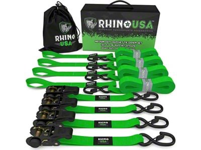 Rhino USA Medium Duty Ratchet Strap Tie-Down Kit; 4-Pack; Green