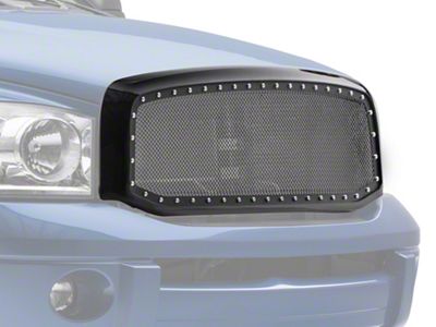 Rivet Style Mesh Upper Replacement Grille; Black (06-08 RAM 1500)