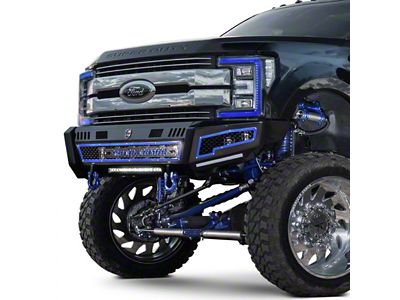 Road Armor iDentity iD Mesh Front Bumper with Smooth Center Section, Standard End Pods, X2 Cube Light Pods and Accent Lights; Raw Steel (10-18 RAM 2500)