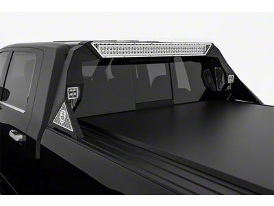 Road Armor iDentity Hyve Mesh Headache Rack with Bedrail Pods and Standard 40-Inch Center Light Pod; Raw Steel (10-18 RAM 3500 w/o RAM Box)