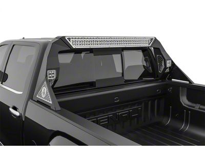 Road Armor iDentity Hyve Mesh Headache Rack with Bedrail Pods and Standard 40-Inch Center Light Pod; Raw Steel (14-18 Sierra 1500)