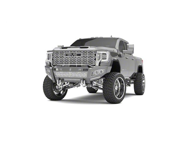 Road Armor iDentity iD Mesh Front Bumper with Shackles, Double Cube Light Pods; Raw Steel (20-23 Sierra 3500 HD)