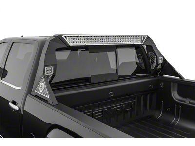 Road Armor iDentity Hyve Mesh Headache Rack with Bedrail Pods and Standard 40-Inch Center Light Pod; Raw Steel (14-18 Silverado 1500)