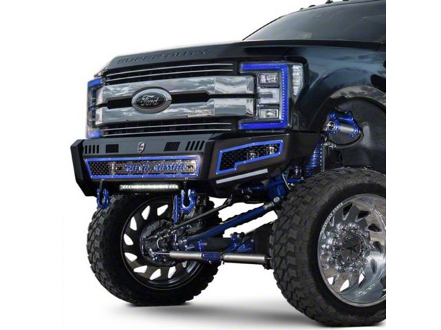 Road Armor iDentity iD Mesh Front Bumper with Shackle Center Section, WIDE End Pods, X3 Cube Light Pods and Accent Lights; Raw Steel (15-19 Silverado 3500 HD)